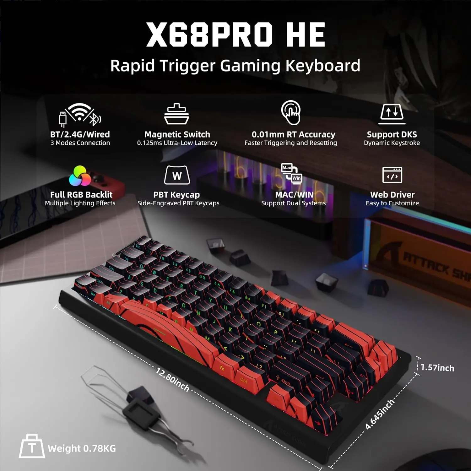 Gaming Keyboard Bluetooth - ATTACK SHARK X68 PRO HE Teclado